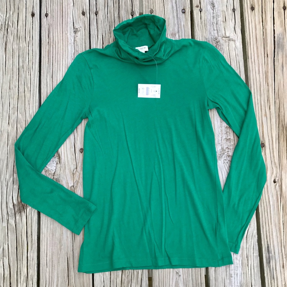 NEW Ladies J CREW Solid Green Knit Loose Turtleneck Top Shirt S